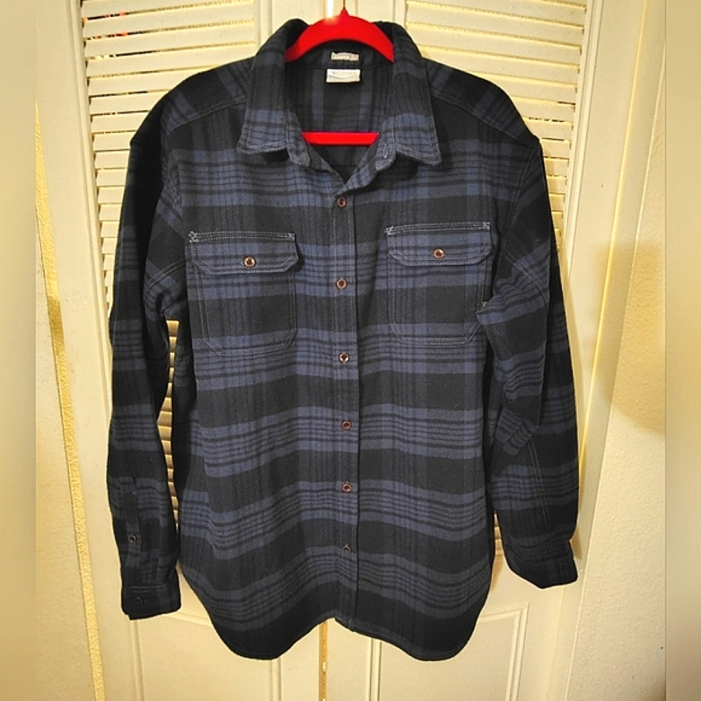 Columbia Men's Navy and Black Plaid Button-Down Shirt